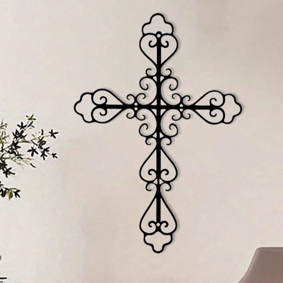 HELLOYOUNG Metal Retro Cross Wall Art Rustic Iron Decor for Indoor Outdoor Living Room Patio Exquisite Patterned Cross Christian Home Decor Gift