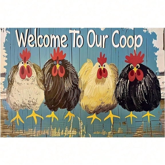 HELLOYOUNG Metal Rooster Chicken Sign Vintage Farmhouse Wall Art Decor Welcome To Our Coop Plaque for Yard Garden Porch Indoor Outdoor