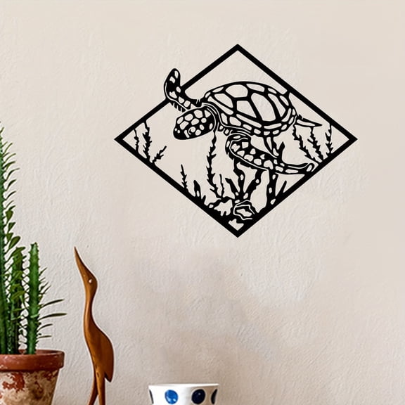 HELLOYOUNG Metal Sea Turtle Wall Art Decor for Living Room | Beach Theme Indoor Metal Wall Hanging Ornament, Coastal Home Decor