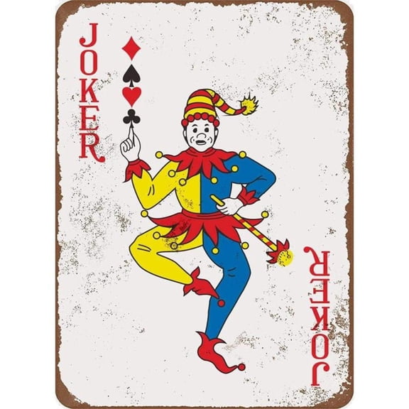 HELLOYOUNG Metal Sign 8 x 12inches - Red Joker Retro Poker Man Cave Metal Sign Sign Wall Decoration Bar Cafe Home Decor Plaque