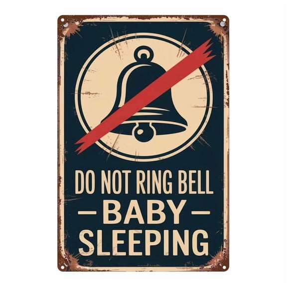 HELLOYOUNG Metal Sign No Doorbell Baby Sleeping 8x12 Inch Vintage Rustic Wall Art Decor for Home Entryway