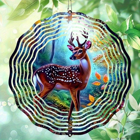 HELLOYOUNG Metal Sika Deer Wind Spinner Hanging Ornament Autumn Forest Scene Wind Chime for Home Decor Gift Wind-powered Automatic Spinner Featherless Design