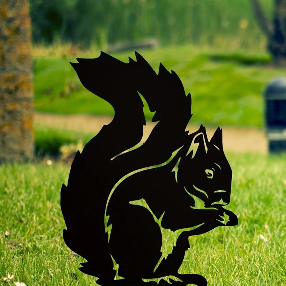 HELLOYOUNG Metal Squirrel Garden Art Outdoor Yard Stake Rustic Animal Ornament for Fence Lawn Decor Spring Garden Decorative Stakes Decor