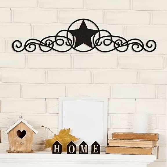 HELLOYOUNG Metal Star Wall Decor Black Scroll Star Rustic Country Western Decorative Wall Art for Home Outdoor Wall Sculptures Add A Sense of Layering