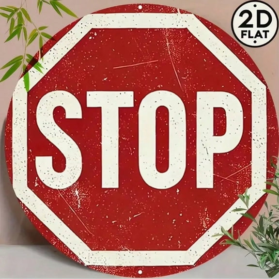 HELLOYOUNG Metal Stop Sign Wall Art, Rustic Retro 8" Round Decor for Bar Cafe Dorm, Vintage Holiday Gift Home Bar