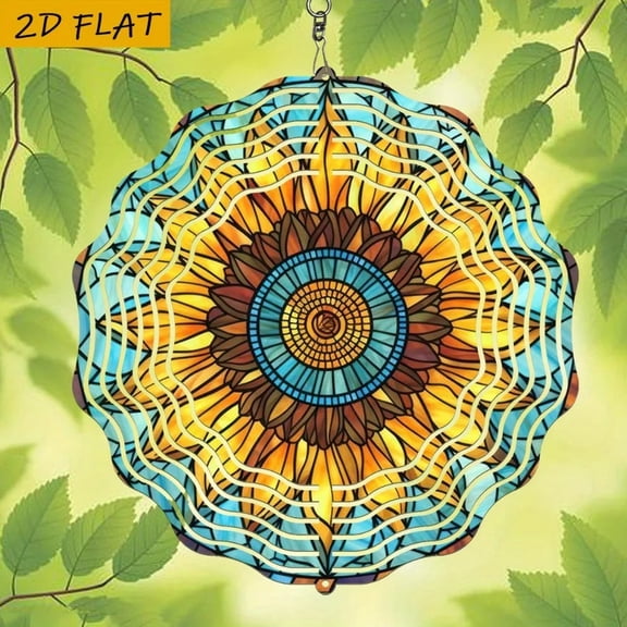 HELLOYOUNG Metal Sunflower Wind Spinner 10x10 Inch Garden Decor, Colorful Mandala Kinetic Art for Patio Lawn Yard Gift