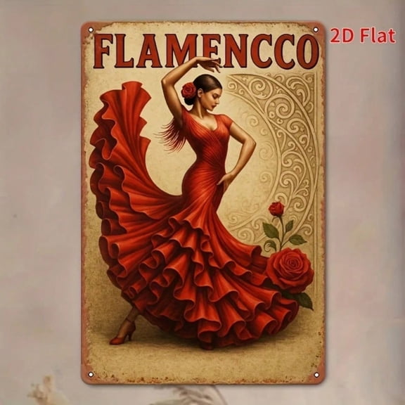 HELLOYOUNG Metal Tin Sign 8x12 Inch Rustic Wall Art Home Decor Spanish Flamenco Dancer with Red Dress