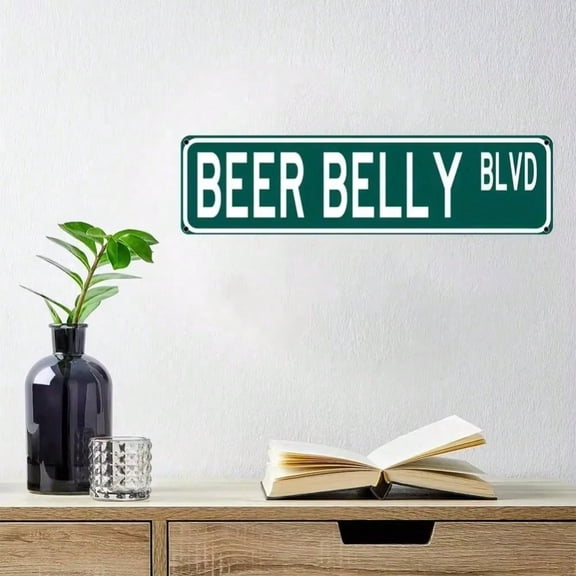 HELLOYOUNG Metal Tin Sign "BEER BELLY" 16x4 Inches Vintage Wall Art, 1 Thread Rustic Plaque for Bar Man Cave Decor
