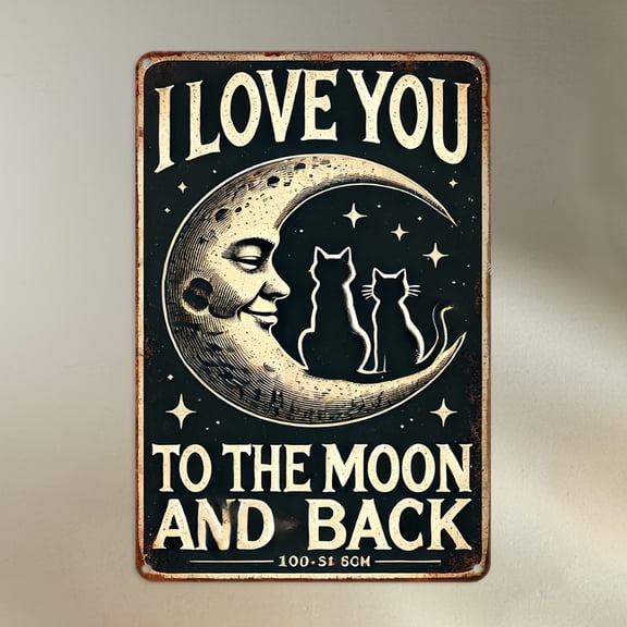 HELLOYOUNG Metal Tin Sign I Love You To The Moon and Back, Vintage Waterproof Wall Decor 7.87x11.81 Inch with Pre-Drilled Holes for Home Bar Cafe Garage