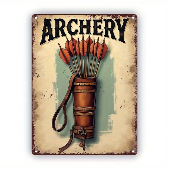 HELLOYOUNG Metal Tin Sign Vintage Archery Decor 8x12 Inch, Wall Art for Pub Bar Man Cave, Rustic Quiver Bow Design Retro Metal Sign