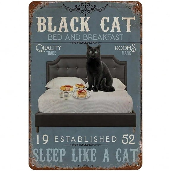 HELLOYOUNG Metal Tin Sign Vintage Black Cat Wall Decor Retro Bed and Breakfast Cafe Home Pub Art Plaque Wall Hanging Rustic Decor