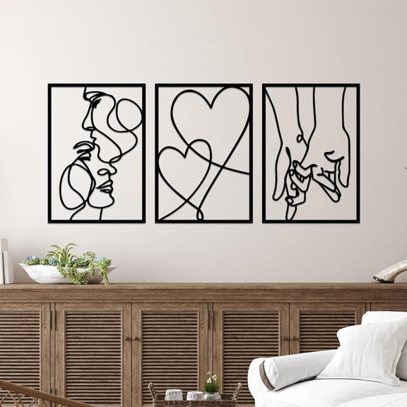 HELLOYOUNG Metal Wall Art 3-Piece Set, Romantic Couples Line Art for Living Room, Minimalist Silhouette, Boho Love Home Decor, Wedding Anniversary Gift