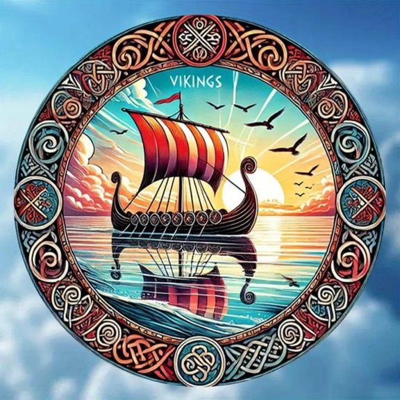 HELLOYOUNG Metal Wall Art 8" Aluminum Viking Ship with Celtic Knots Norse Decor, 2D Metal Sunset Sign, Wall Decor for Home Bar Cafe