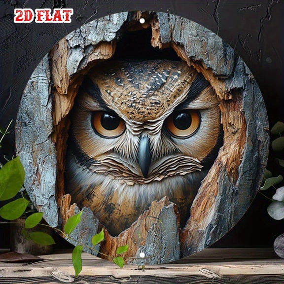 HELLOYOUNG Metal Wall Art Bird in Tree Hole Round Sculpture, 7.8x7.8 Inch Unframed Aluminum Decor for Home Office Outdoor, Modern Garden Patio Wall Decor Gift