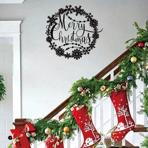 HELLOYOUNG Metal Wall Art Christmas Decor, Merry Christmas Sign Hanging Ornament for Front Door, Indoor Outdoor Holiday Rustic Farmhouse Mantel Decoration, Family Friends New Year Gift