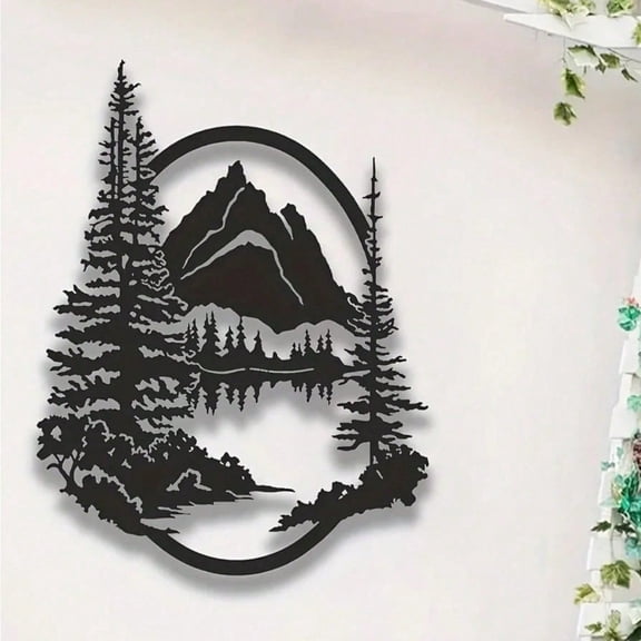 HELLOYOUNG Metal Wall Art Decor Forest & Hills Tree Design Metal Wall Panel Elegant Indoor Outdoor Wall Decoration1PC Statue Decorative Wall Art for Home