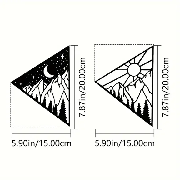 HELLOYOUNG Metal Wall Art Decor Set, Modern Moon Mountain Wall Art, 2Pcs Sun Metal Wall Decor for Home Interior Decoration