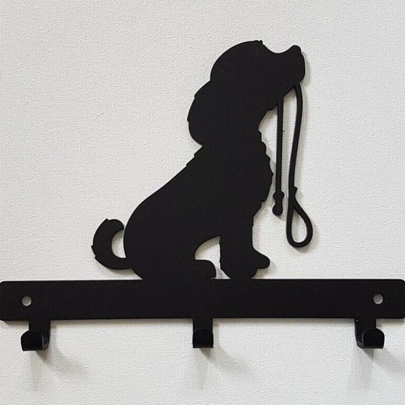 HELLOYOUNG Metal Wall Art Dog   Keychain  Leash Key Holder, Art of Murals for Entryway, Rustproof Steel Hooks for Hanging Coats, Leashes & Towels, Wall Decor Organizer Rack