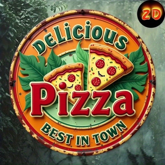HELLOYOUNG Metal Wall Art, Pizza Decor Round Bohemian Sign for Cafe, Bar & Home, Best Pizza in Town Vivid Color Poster, 7.8 Inch Indoor Outdoor Decor