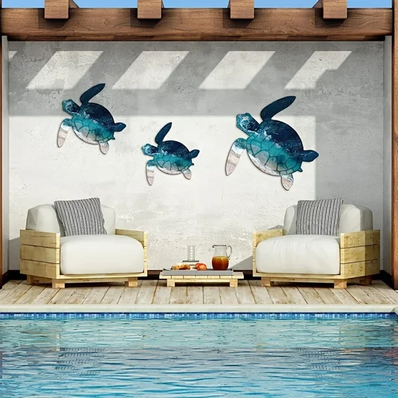 HELLOYOUNG Metal Wall Art Sea Turtle Decor, Ocean Series 3D Iron Wall Sculpture, Coastal Beach Themed Home Decor for Kids Room, Living Room, Bedroom