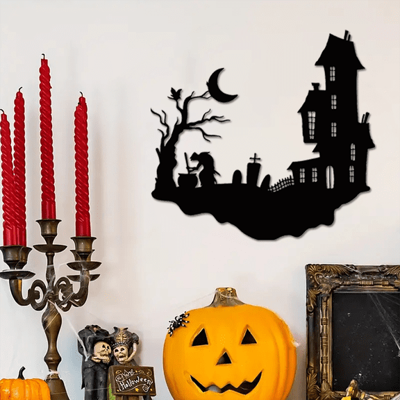 HELLOYOUNG Metal Wall Art Skull Silhouette Sign Gothic Halloween Decor Vintage Spooky Outdoor Indoor Yard Garden Home Decor Hanging Decorative Metal Artwork