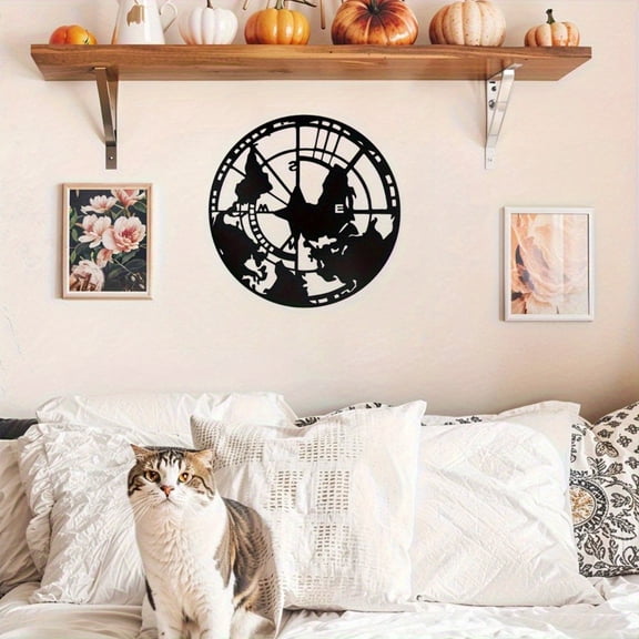 HELLOYOUNG Metal Wall Art World Map And Compass, Handmade Iron Art Retro Decoration, Travel Theme Plaque Maritime Home Decor, Unique Explorer GiftHome Decor Panels And Signage