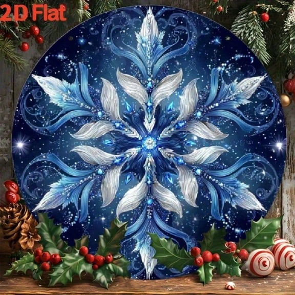 HELLOYOUNG Metal Wall Decor 8x8 Inch Snowflake Christmas Decoration Heavy-Duty Sparkling Blue & White Hanging Art for Holiday Home
