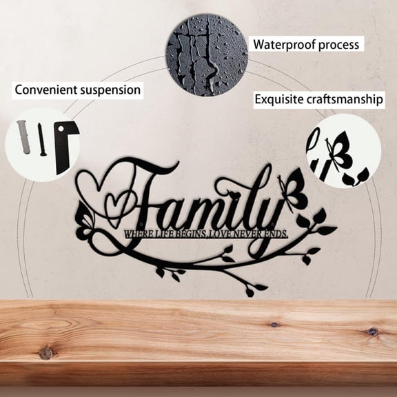 HELLOYOUNG Metal Wall Decor Black Flower Letter Sign Happy Home Art for Living Room Modern Farmhouse Aesthetic Wall Decoration Rustic Home Decor Accessories