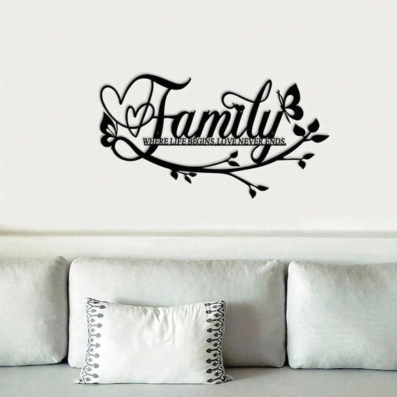 HELLOYOUNG Metal Wall Decor Statue Black Metal Floral Happy Home Sign Vintage Farmhouse Rustic Wall Art Panel, Ready To Hang Housewarming Wedding Gift Decorative Wall Metal Sign