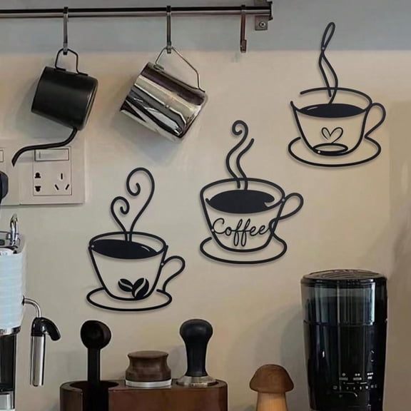 HELLOYOUNG Metal Wall Decor Vintage Coffee Cup Art, Rust-Proof Waterproof Kitchen Wall Art for Pantry Cafe Home, Modern Home Decor Wall Decoration