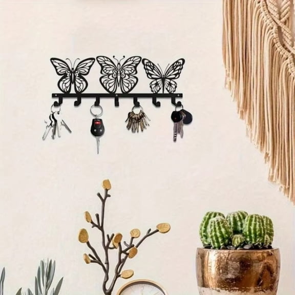 HELLOYOUNG Metal Wall Hook Rustic Iron Coat Rack Butterfly Statue Storage Rack Entryway Hall Tree Heavy Duty Hanger Scarf Purse Holder Farmhouse Decor
