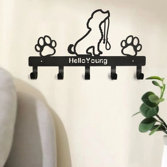 HELLOYOUNG Metal Wall Hooks Organizer, 5-Hook Pet Dog Leash Coat Key Towel Rack, Storage Hanger for Hallway Entryway, Christmas Halloween New Year Gift