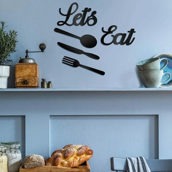 HELLOYOUNG Metal Wall Sign Kitchen Decor Rustic Iron Art Let's Eat Cutlery Wall Art Home Unique Gift Housewarming Gift for Dining Room