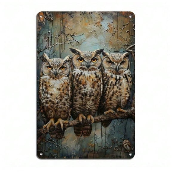 HELLOYOUNG Metal Wall Sign Retro Owl Decor Vintage Style 8x12 Inch, Hanging Wall Art for Living Room Bedroom Bar Man Cave, Rustic Tin Sign Home Decor Gift
