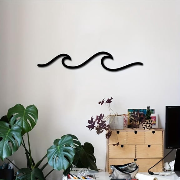 HELLOYOUNG Metal Wave Wall Art Ocean Wave Wall Decor Minimalist Iron Lines Wall Hanging Crafts Modern Ornament Hangable Sign for Home Decor Wall Renovation Artifact