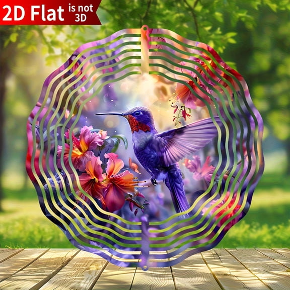 HELLOYOUNG Metal Wind Chime 2D Flat Hummingbird Garden SpinnerVibrant Colorful Kinetic Sculpture for Outdoor Yard ArtIndoor Outdoor Hanging Decor Bird Themed Holiday Gift