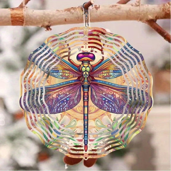 HELLOYOUNG Metal Wind Chime Dragonfly Outdoor Hanging Decor, Colorful Handcrafted Art for Garden Patio, Home Wedding Birthday Gift