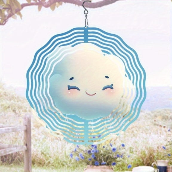 HELLOYOUNG Metal Wind Chime Outdoor, Two Way Rotating Spiral Windmill Garden Decor with Mood Cloud Design, No Power Required Hanging Art Easy Install