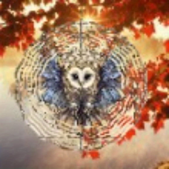 HELLOYOUNG Metal Wind Chime, White Owl Hanging Mandala Wind Spinner for Outdoor Garden Decor, No Battery Needed Wind Chimes for Outside, Ideal Gift