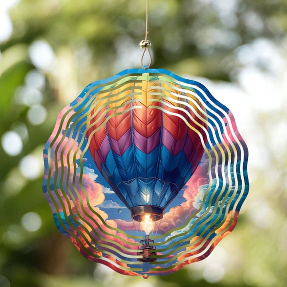 HELLOYOUNG Metal Wind Chimes 1-Pack Hot Air Balloon Wind Spinner, Kinetic Art Hanging Sculpture Solar-Powered Colorful Rotating Gyro, Weatherproof Yard Garden Patio Decor