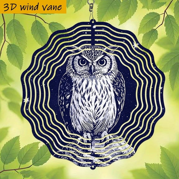 HELLOYOUNG Metal Wind Chimes Outdoor Decor Night Owl Wind Spinner with Rotation Iron Hanging Decoration for Indoor Outdoor Garden, Christmas Halloween Party Wedding Home Decor