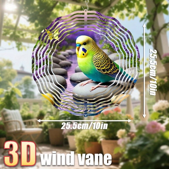 HELLOYOUNG Metal Wind Chimes Parrot Weather Vane, 10 Inch Double Sided Rotating Garden Decor with Vivid Feather Design Windmill for Outdoor Indoor Patio Home Holiday Decoration Bird Ornament