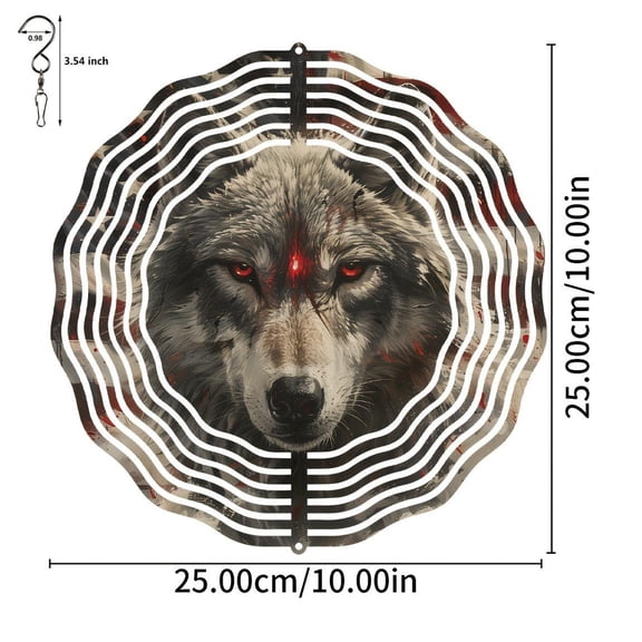 HELLOYOUNG Metal Wind Spinner 10 Inch, 3D Wolf Wind Sculpture Outdoor Garden Art, Weather Resistant Patio Decor Fence Decor, Gift for Men Nature Lovers Colorful Hanging Ornament