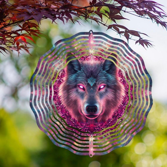 HELLOYOUNG Metal Wind Spinner 10 Inch Sun Catcher  Handcrafted Wolf Head Wind Sculpture Outdoor Garden Art, Wind Powered Kinetic Spinner for Patio Yard Decor, Gift for Men Nature Lovers