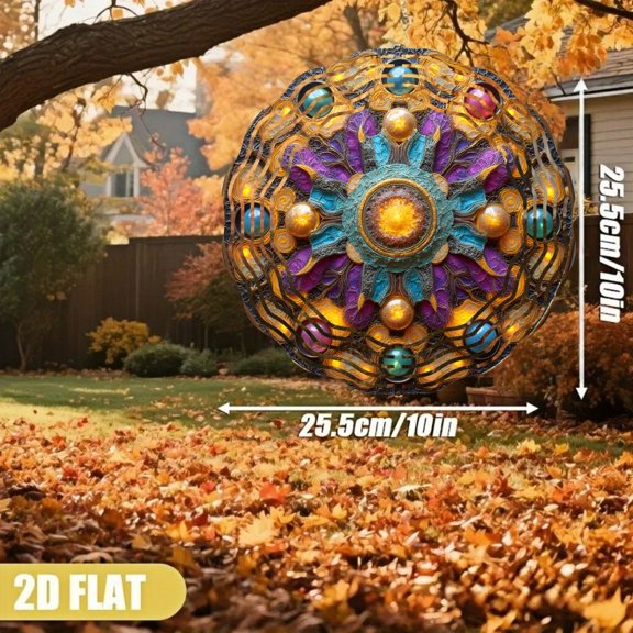 HELLOYOUNG Metal Wind Spinner 360 Rotating Mandala Art with Colorful Gems, Insect-Resistant Garden Hook Ornament, Outdoor Patio Decor Gold Finish