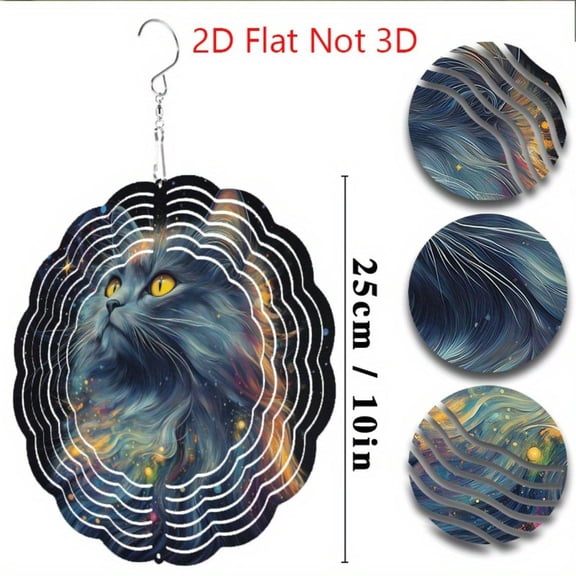 HELLOYOUNG Metal Wind Spinners, Cat Wind Spinner with Blue Elegant Laser-Cut Design, Handmade Kinetic Art for Outdoor Garden Yard Halloween Christmas Decor, Rust Fade Resistant Weatherproof Gift for