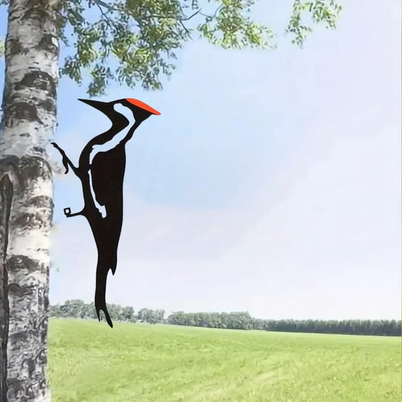 HELLOYOUNG Metal Woodpecker Wall Art - Handmade Rustproof Waterproof Outdoor Decor, Unique Housewarming Gift for Home & Garden, 23x11CM Iron Bird Decor