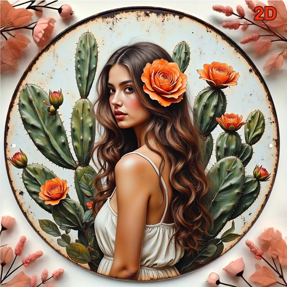 HELLOYOUNG Mexican Cactus Metal Wall Art 8x8 Inch Rustic Aluminum Sign Western Home Decor for Living Room Bar