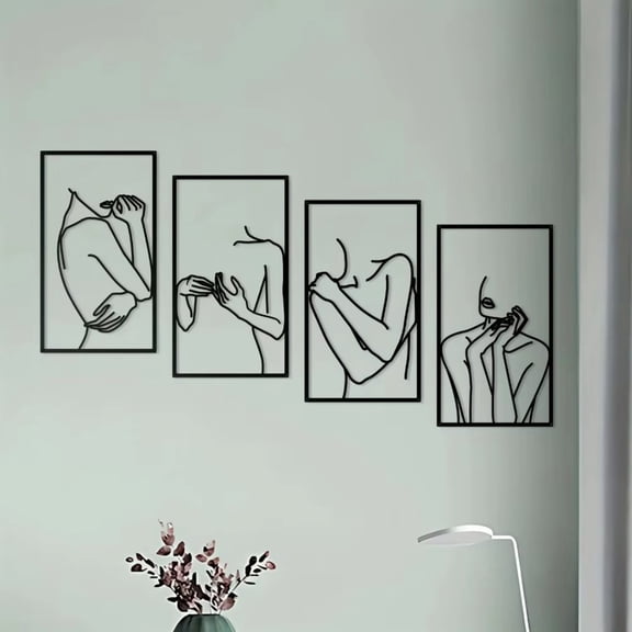 HELLOYOUNG Minimalist Wall Art Black Metal Wall Decor Abstract Woman Line Drawing Hanging Sculpture Modern Home Office Decoration Gift