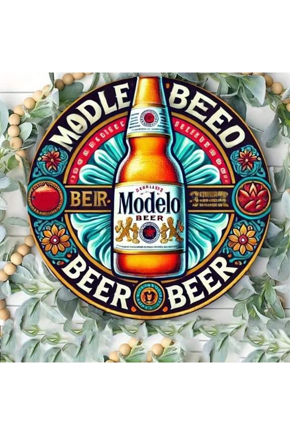 Modelo Beer Vintage Metal Sign 8 Inch Aluminum Round Tin Wall Decor for Home Bar Pub Garage Man Cave